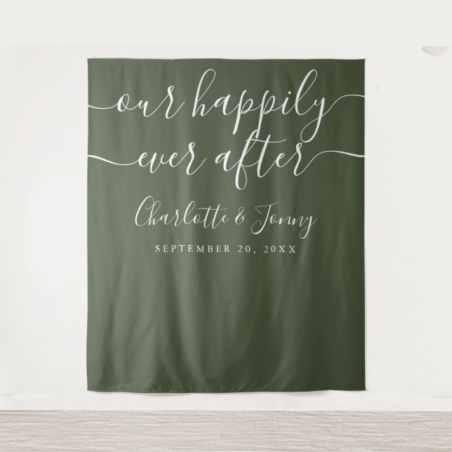 Olive Green Wedding Photo Booth Backdrop Tapestry (Front)