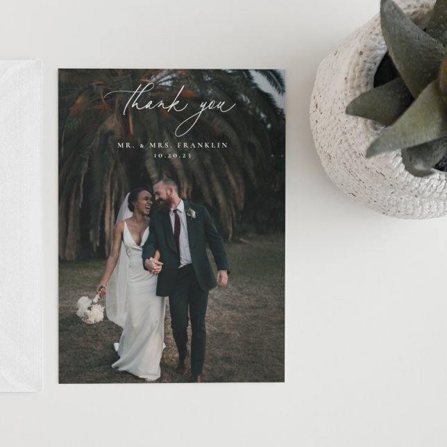Olive Green Wedding Photo Thank You Card (Creator Uploaded)