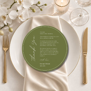 Olive Green Wedding Place Setting Thank You Card