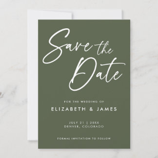 Olive Green Wedding Save The Date Invitation