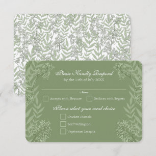 Olive Green Wedding Vintage Botanical RSVP Reply Invitation