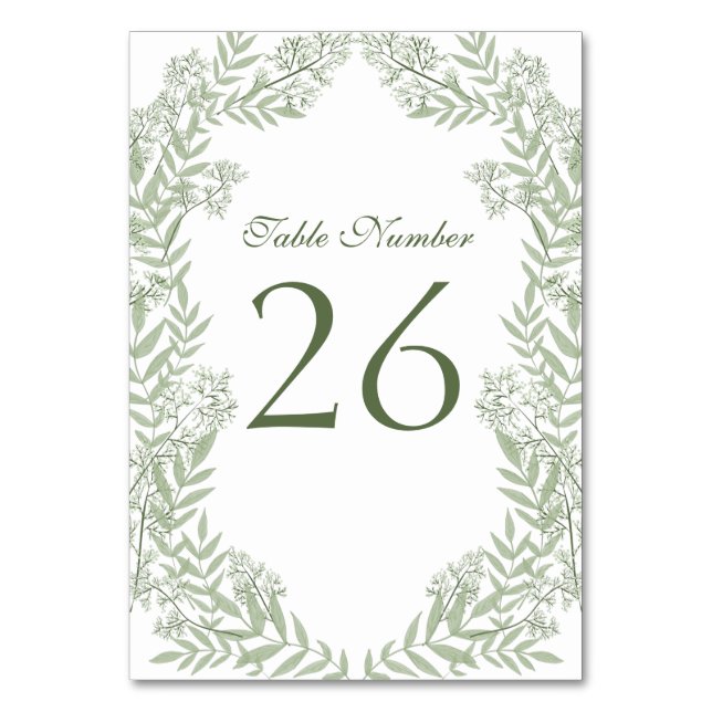 Olive Green Wedding Vintage Botanical Table Number (Back)