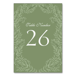 Olive Green Wedding Vintage Botanical Table Number