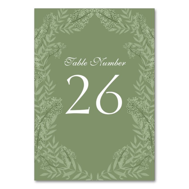 Olive Green Wedding Vintage Botanical Table Number (Back)
