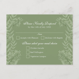Olive Green Wedding Vintage Postcard RSVP