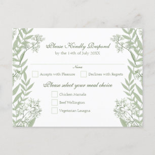Olive Green Wedding Vintage Postcard RSVP