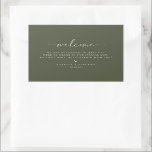 Olive Green Wedding Welcome Rectangular Sticker<br><div class="desc">Minimalist Olive Green,  wedding guest welcome bag label. Template provides lines for your message,  names and event date.</div>