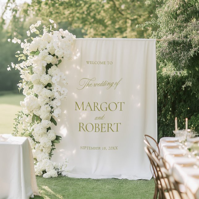 Olive Green Wedding Welcome Sign Banner Tapestry (Olive Green Wedding Welcome Sign Banner Tapestry)