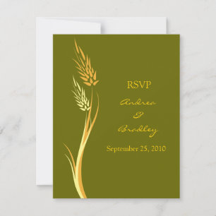 Olive Green Wheat Autumn Wedding RSVP Card