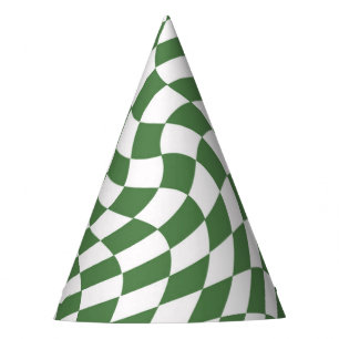Olive Green & White Checks Checkered Pattern Party Hat
