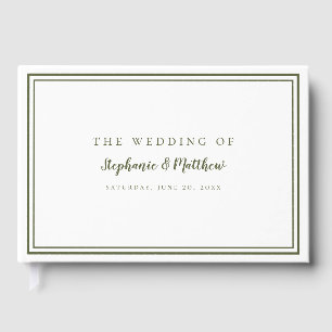 Olive Green & White Classic Simple Modern Wedding Guest Book