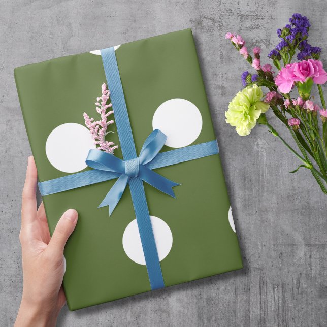 Olive Green White Medium Polka Dots Wrapping Paper (Creator Uploaded)