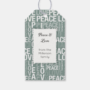 Olive Green White Peace Love Rectangle Christmas Gift Tags