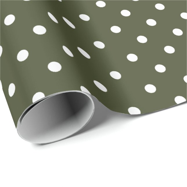 Olive Green | White Polka Dot Wrapping Paper (Roll Corner)