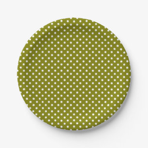 Olive green & white polkadot pattern paper plates
