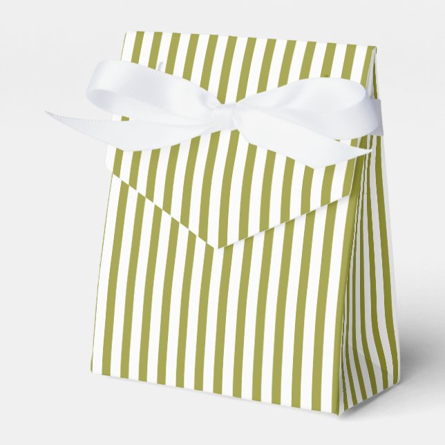Olive green, white striped pattern custom wedding favour box (Front Side)