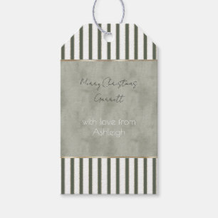 Olive Green White Stripes Christmas Gift Tags