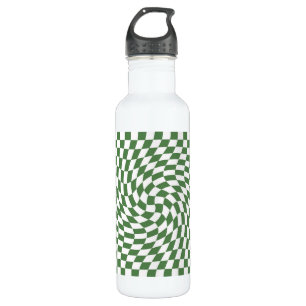 Olive Green & White Warped Chequered Pattern    710 Ml Water Bottle