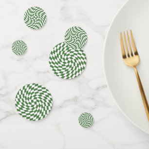 Olive Green & White Warped Chequered Pattern Confetti