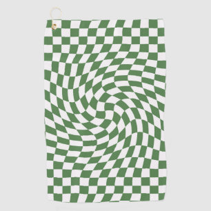 Olive Green & White Warped Chequered Pattern Golf Towel