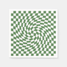 Olive Green & White Warped Chequered Pattern   