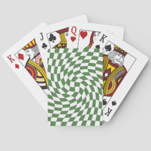 Olive Green & White Warped Chequered Pattern    Playing Cards