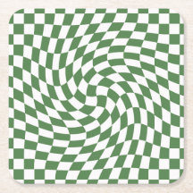 Olive Green & White Warped Chequered Pattern   