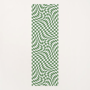Olive Green & White Warped Chequered Pattern Yoga Mat