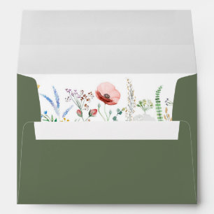 Olive Green Wildflower Meadow Printed Wedding Envelope