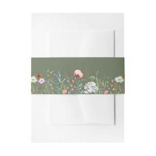 Olive Green Wildflower Meadow Wedding Belly Band Invitation Belly Band