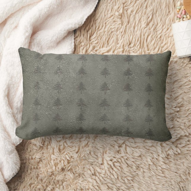 Olive Green with Stamped Pine Tree Pattern Pillow (Blanket)