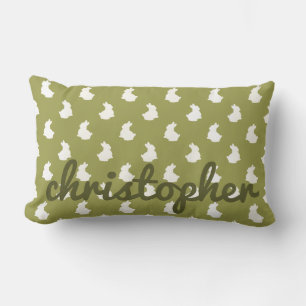 Olive Green Woodland Bunny Nursery Lumbar Cushion