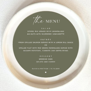 Olive Green Woodland Wedding Minimalist Round Menu