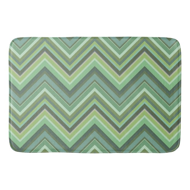 Olive green zigzag stripes bath mat (Front)