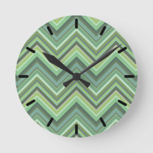 Olive green zigzag stripes round clock