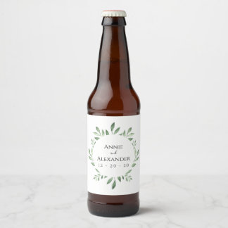Olive Greenery Botanical Watercolor Beer Bottle Label
