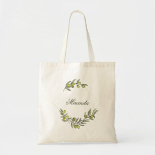 Olive Greenery Watercolor Floral Bridesmaid Tote Bag