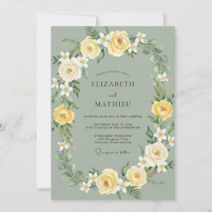 Olive Grey Rose Wedding Invitation