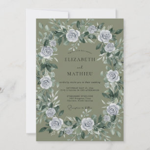 Olive Grey Wreath Wedding Invitation