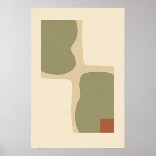 Olive Grid with Terracotta Corner Abstract Poster