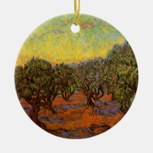 Olive Grove, Orange Sky by Vincent van Gogh Ceramic Tree Decoration