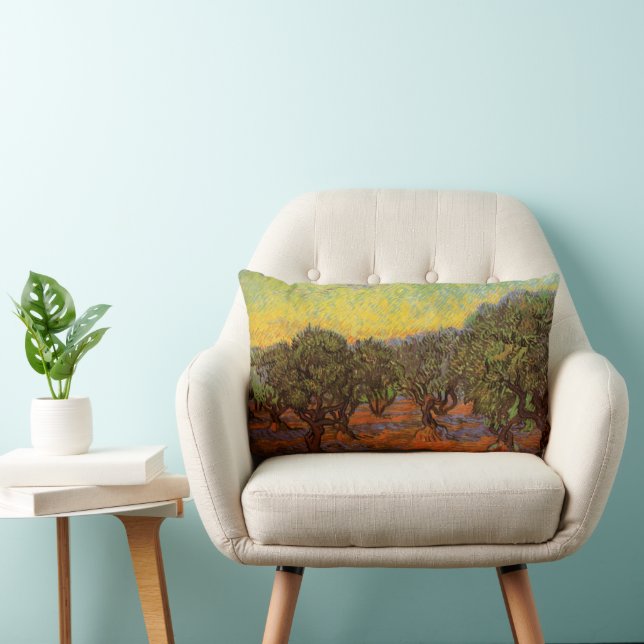 Olive Grove, Orange Sky by Vincent van Gogh Lumbar Cushion (Chair)