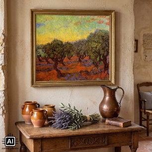 Olive Grove, Orange Sky by Vincent van Gogh Poster
