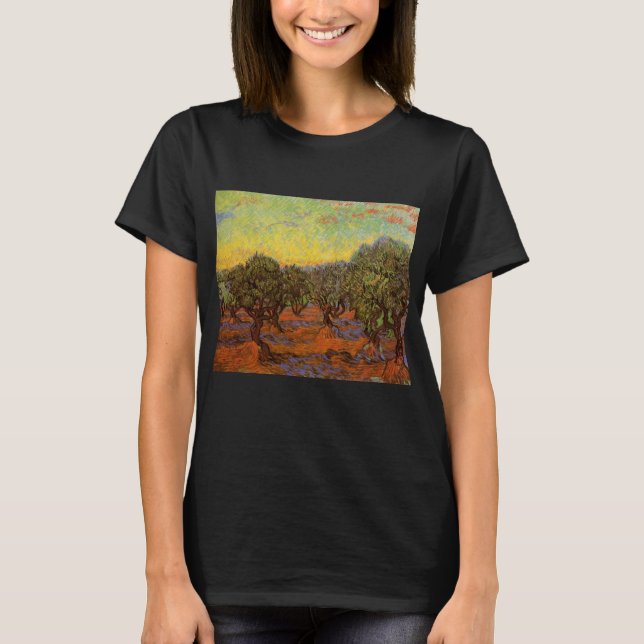 Olive Grove, Orange Sky by Vincent van Gogh T-Shirt (Front)