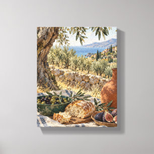 Olive Grove Picnic with Figs and Linen Canvas Print