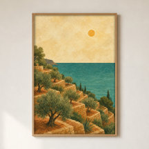 Olive Grove Terrace Watercolour Cottagecore Poster