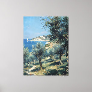 Olive Grove with Coastal Village and Sea Canvas Print