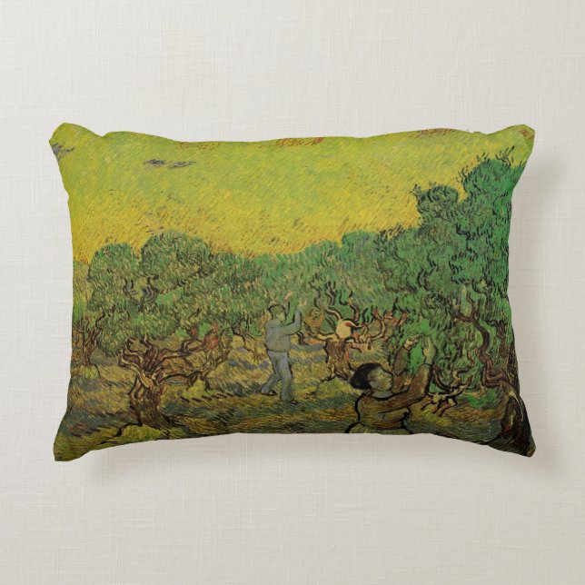 Olive Grove with Picking Figures, Vincent van Gogh Decorative Cushion (Front)