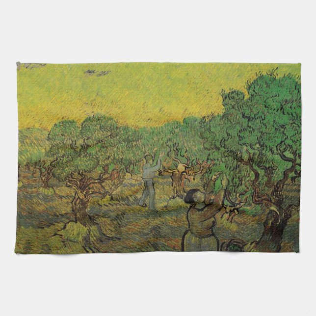Olive Grove with Picking Figures, Vincent van Gogh Tea Towel (Horizontal)
