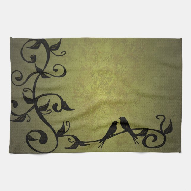 Olive Grunge Vines Kitchen Towel (Horizontal)